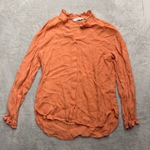 Stockholm Atelier Blouse Womens 6 Orange Ruffle Neck Textured